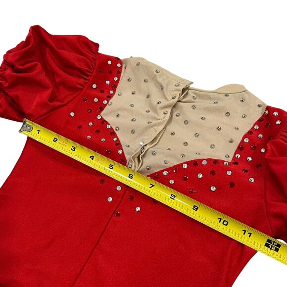 Girls Red Long Sleeve Rhinestone Ice Figure Skating Dress - Picture 9 of 12